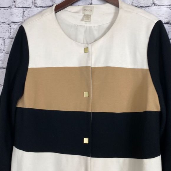 Chico's Statement Colorblock Jacket Camel/Black Large - Picture 7 of 16